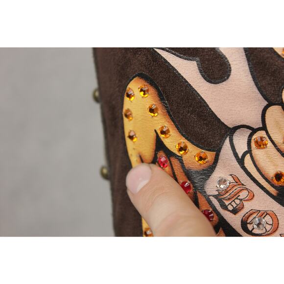 Ed Hardy Women Brown Tall Knee High Boots Eagle Design Studded Lined Womens 9 - Picture 7 of 16